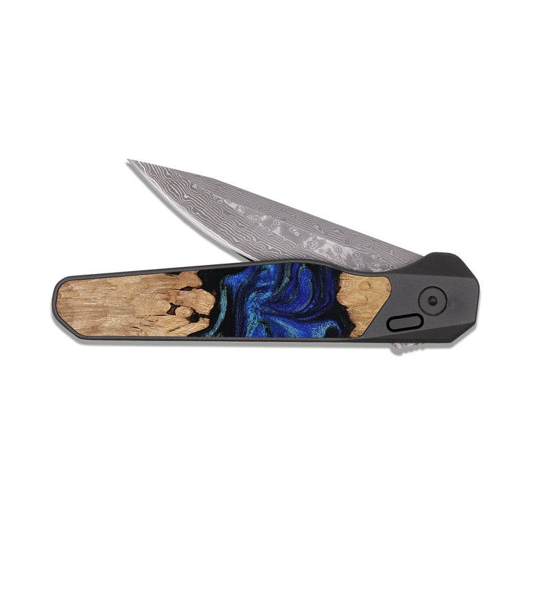 EDC Dark Damascus Wood Pocket Knife - Guy (Blue, 817143)