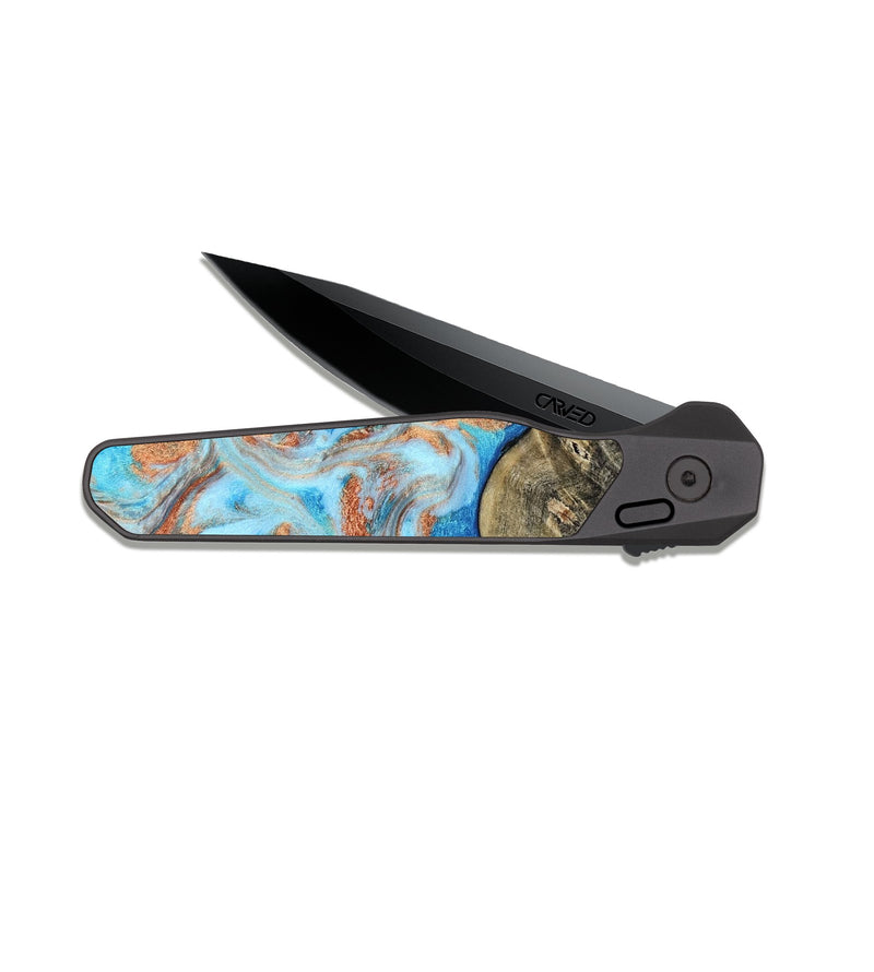 EDC Dark Slate Wood Pocket Knife - Danita (Teal & Gold, 817150)