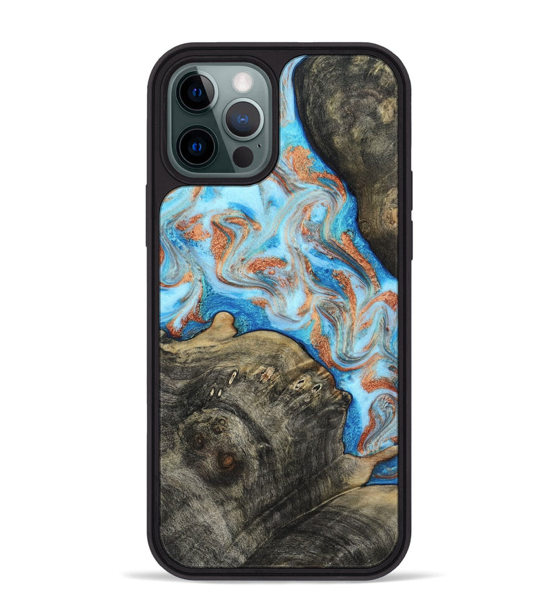 iPhone 12 Pro Max Wood Phone Case - Danita (Teal & Gold, 817150)