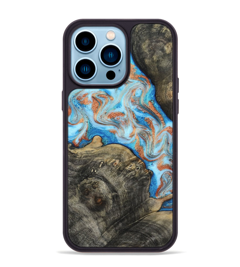 iPhone 14 Pro Max Wood Phone Case - Danita (Teal & Gold, 817150)