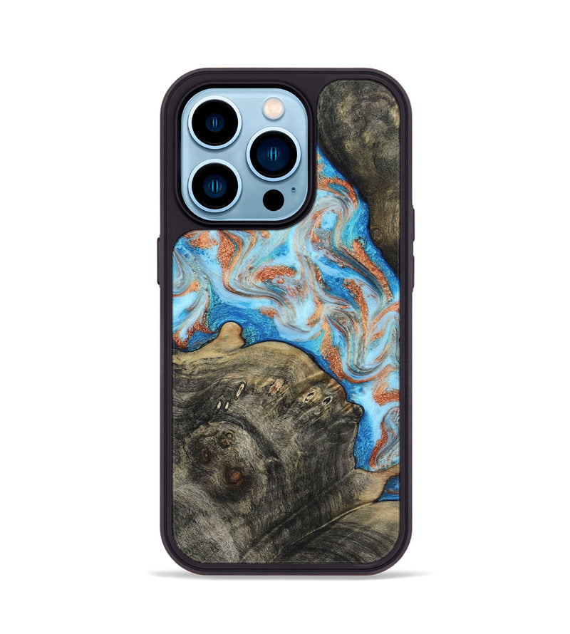 iPhone 14 Pro Wood Phone Case - Danita (Teal & Gold, 817150)