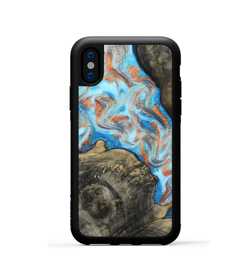 iPhone Xs Wood Phone Case - Danita (Teal & Gold, 817150)