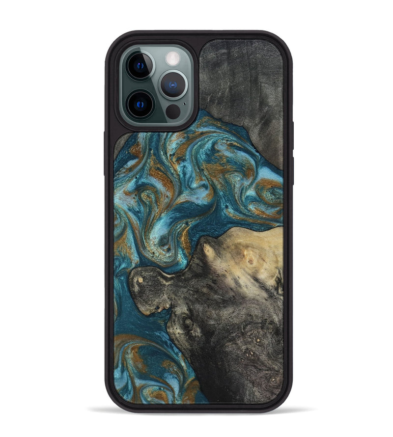 iPhone 12 Pro Max Wood Phone Case - Nannie (Teal & Gold, 817151)
