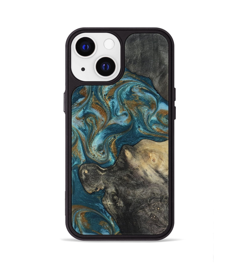 iPhone 13 Wood Phone Case - Nannie (Teal & Gold, 817151)