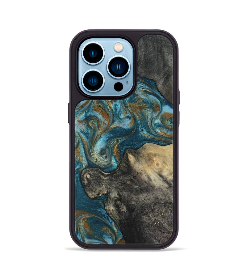 iPhone 14 Pro Wood Phone Case - Nannie (Teal & Gold, 817151)