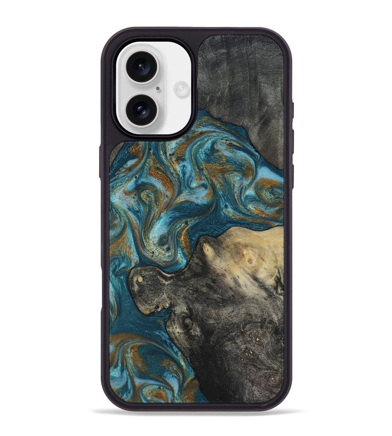 iPhone 16 Plus Wood Phone Case - Nannie (Teal & Gold, 817151)