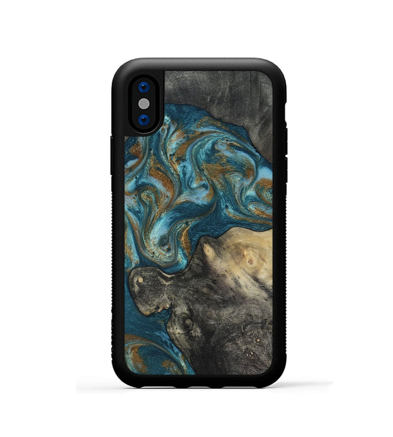 iPhone Xs Wood Phone Case - Nannie (Teal & Gold, 817151)