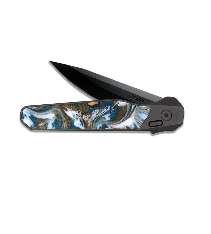 EDC Dark Slate Wood Pocket Knife - Stormy (Teal & Gold, 817153)