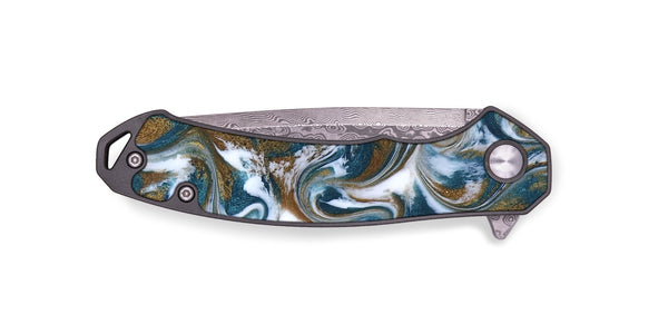 EDC Wood Pocket Knife - Stormy (Teal & Gold, 817153)