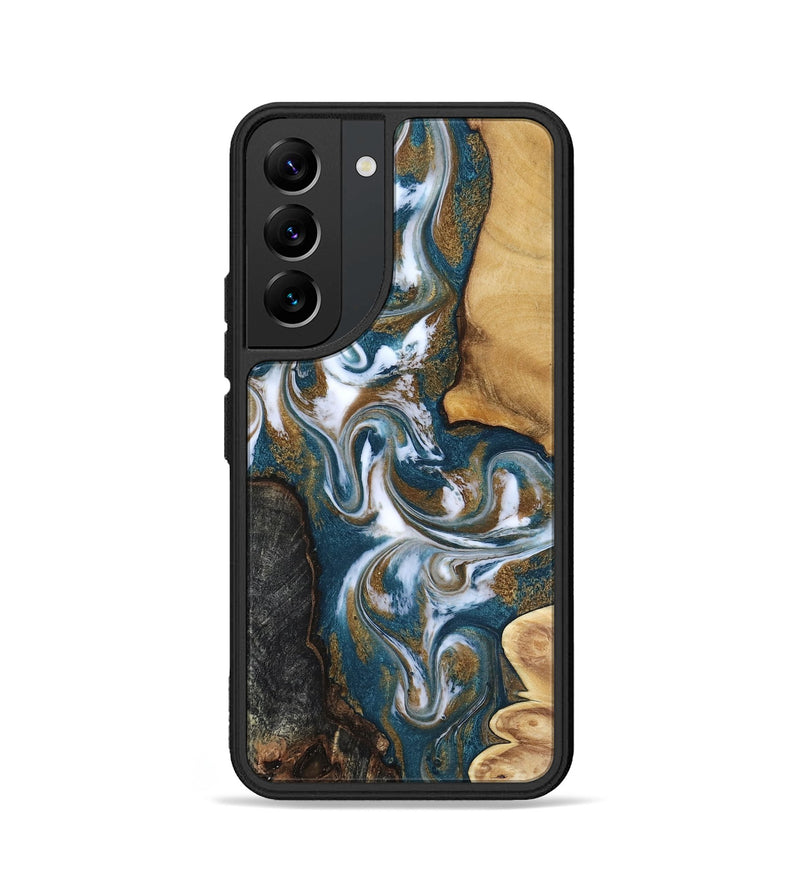 Galaxy S22 Wood Phone Case - Stormy (Teal & Gold, 817153)
