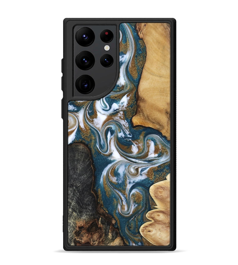 Galaxy S22 Ultra Wood Phone Case - Stormy (Teal & Gold, 817153)