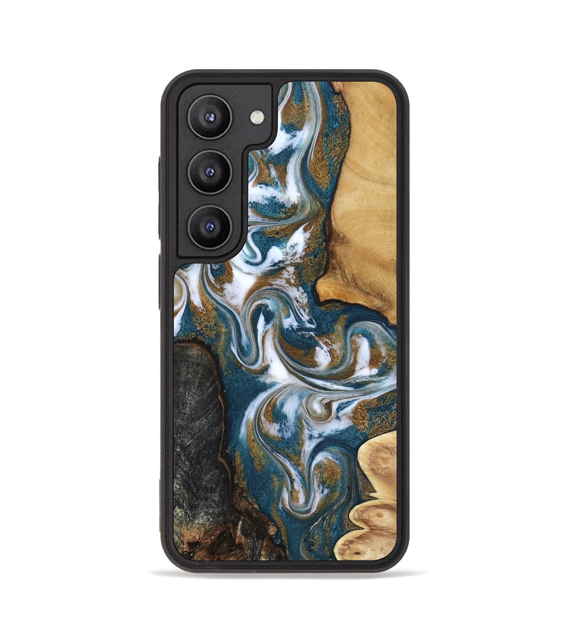 Galaxy S23 Wood Phone Case - Stormy (Teal & Gold, 817153)
