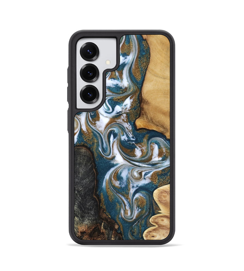 Galaxy S25 Wood Phone Case - Stormy (Teal & Gold, 817153)