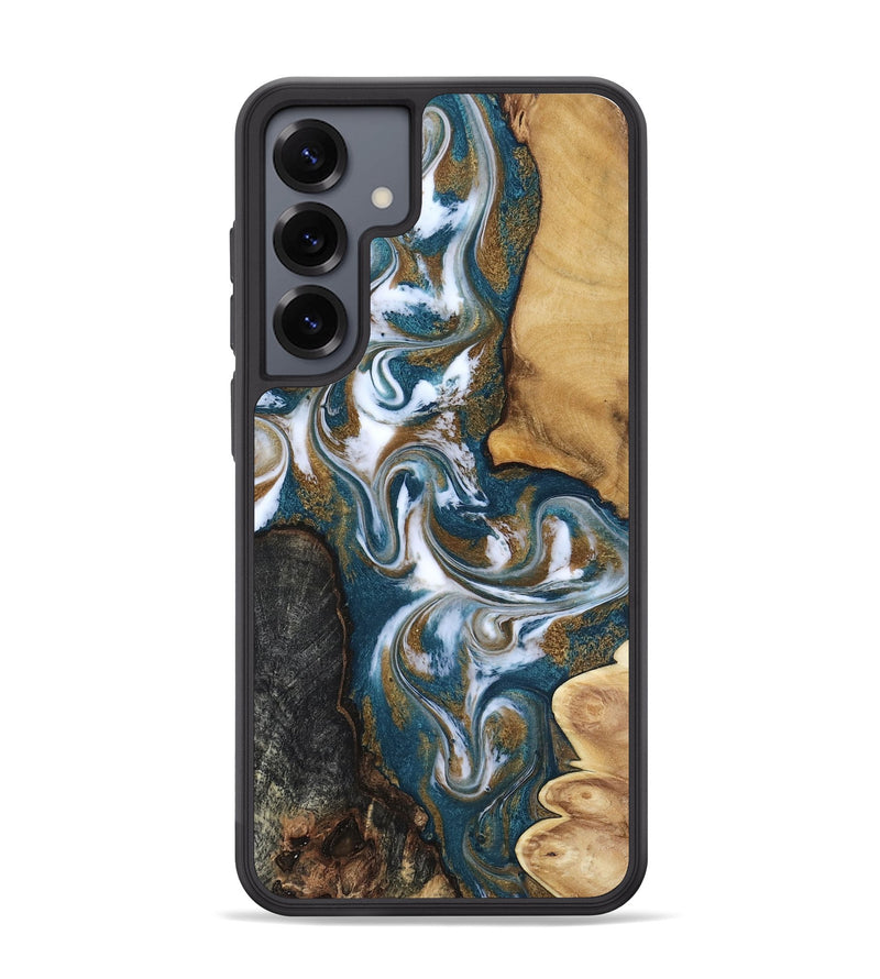 Galaxy S25 Plus Wood Phone Case - Stormy (Teal & Gold, 817153)