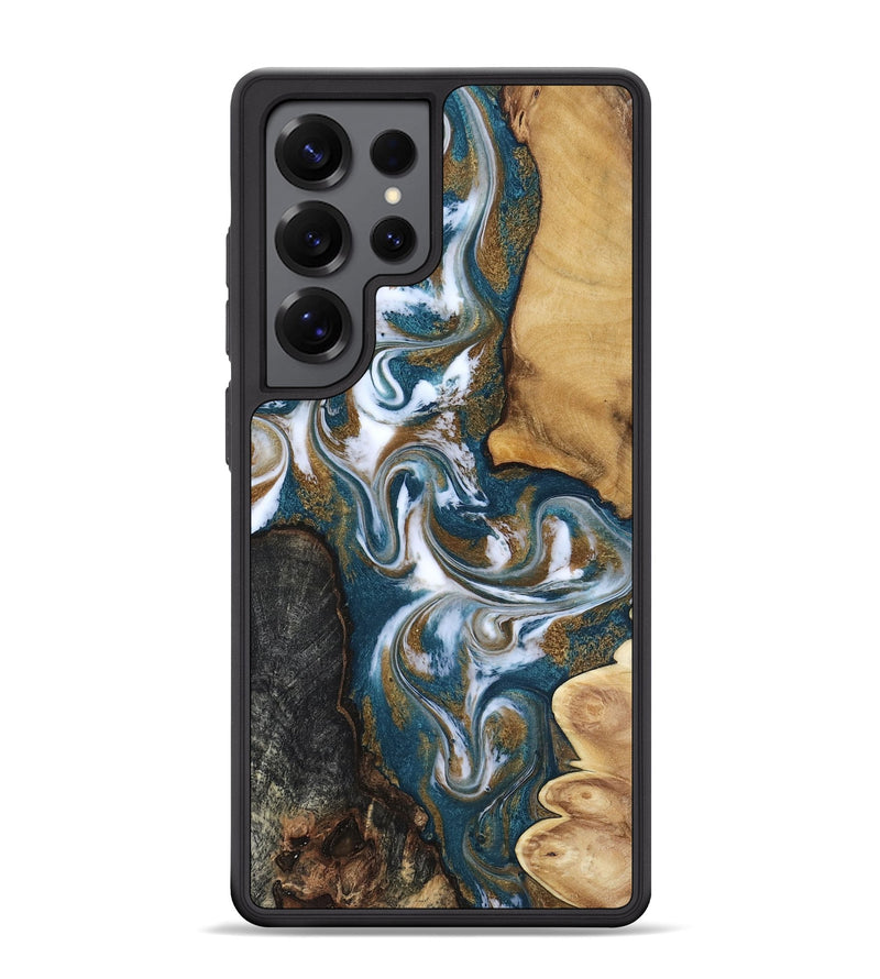 Galaxy S25 Ultra Wood Phone Case - Stormy (Teal & Gold, 817153)