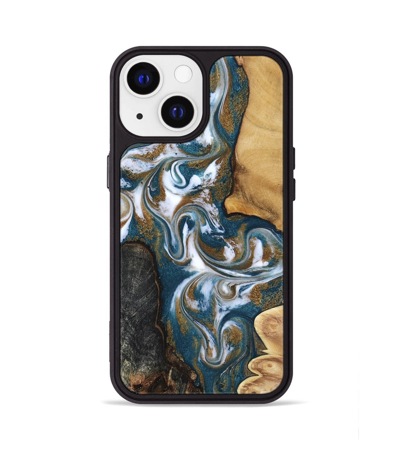 iPhone 13 Wood Phone Case - Stormy (Teal & Gold, 817153)
