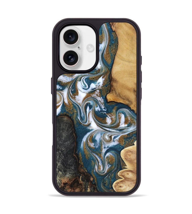iPhone 17 Wood Phone Case - Stormy (Teal & Gold, 817153)