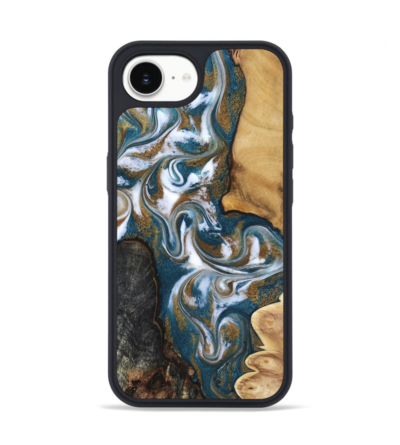 iPhone 17e Wood Phone Case - Stormy (Teal & Gold, 817153)
