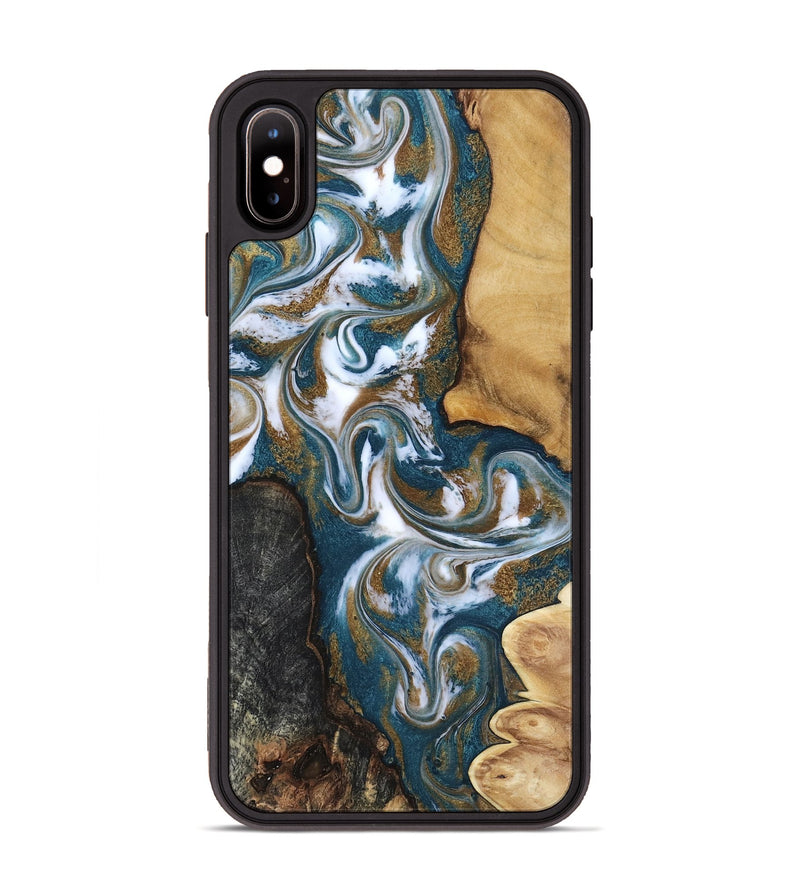 iPhone Xs Max Wood Phone Case - Stormy (Teal & Gold, 817153)