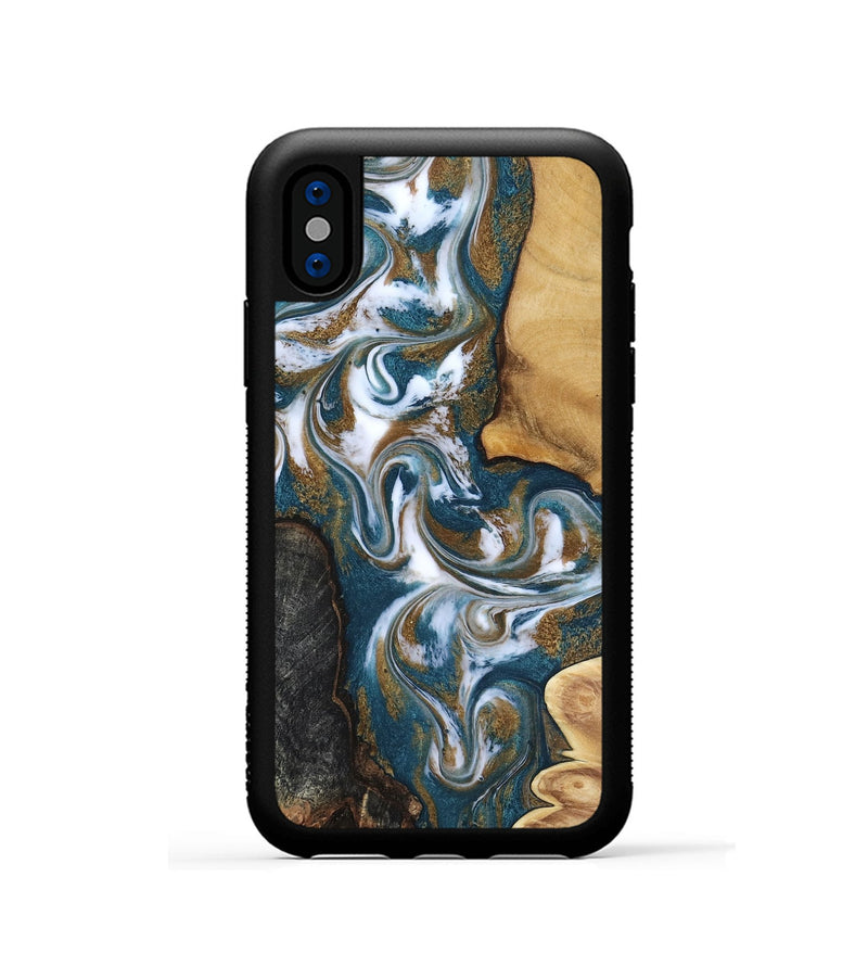 iPhone Xs Wood Phone Case - Stormy (Teal & Gold, 817153)