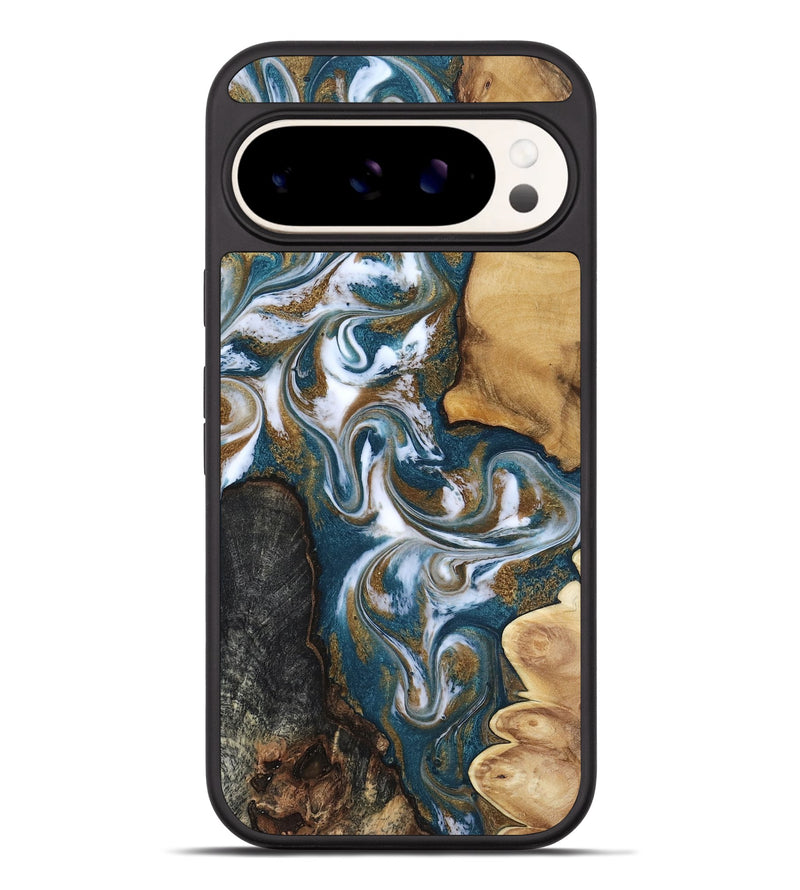 Pixel 9 Pro XL Wood Phone Case - Stormy (Teal & Gold, 817153)