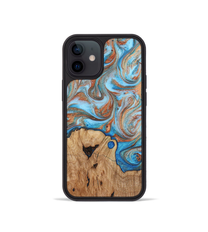 iPhone 12 mini Wood Phone Case - Shay (Teal & Gold, 817155)