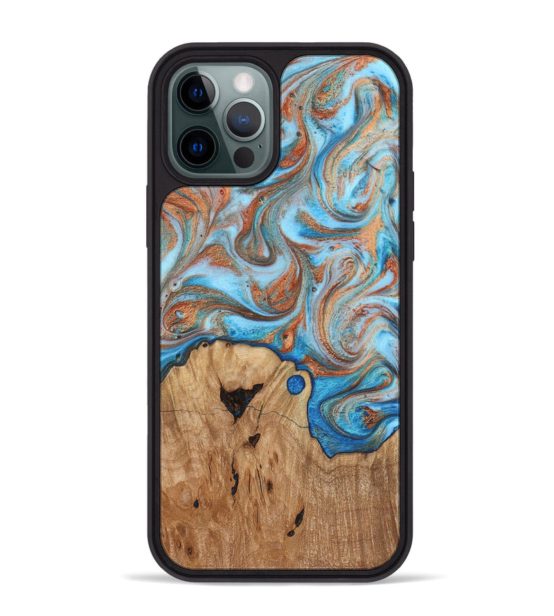 iPhone 12 Pro Max Wood Phone Case - Shay (Teal & Gold, 817155)