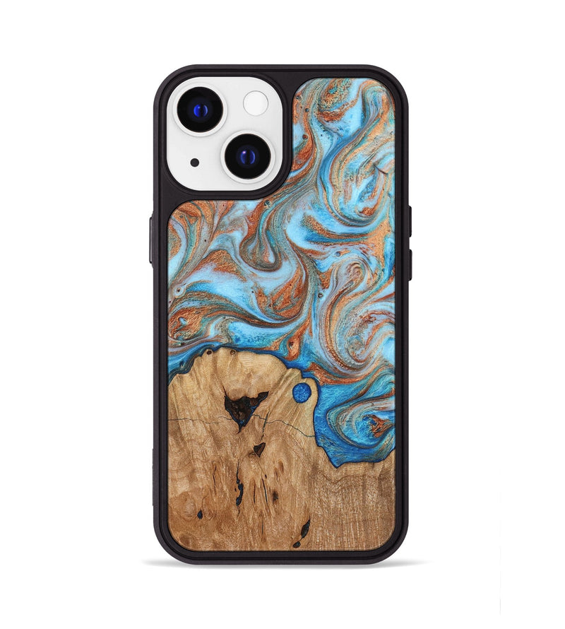 iPhone 13 Wood Phone Case - Shay (Teal & Gold, 817155)