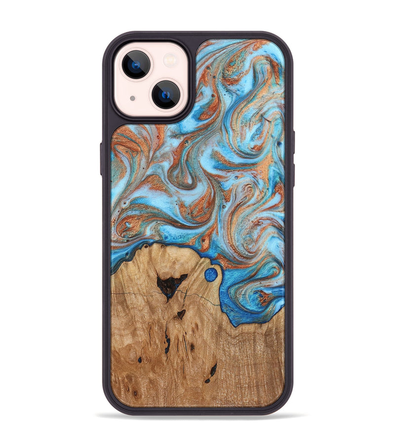 iPhone 14 Plus Wood Phone Case - Shay (Teal & Gold, 817155)