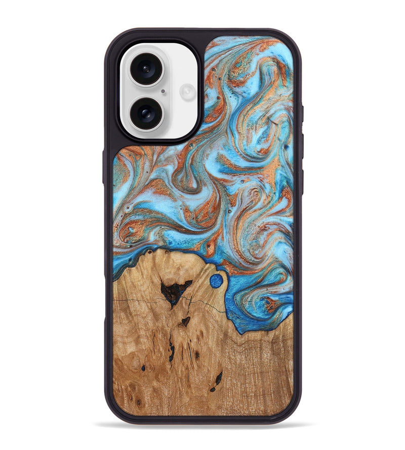 iPhone 16 Plus Wood Phone Case - Shay (Teal & Gold, 817155)