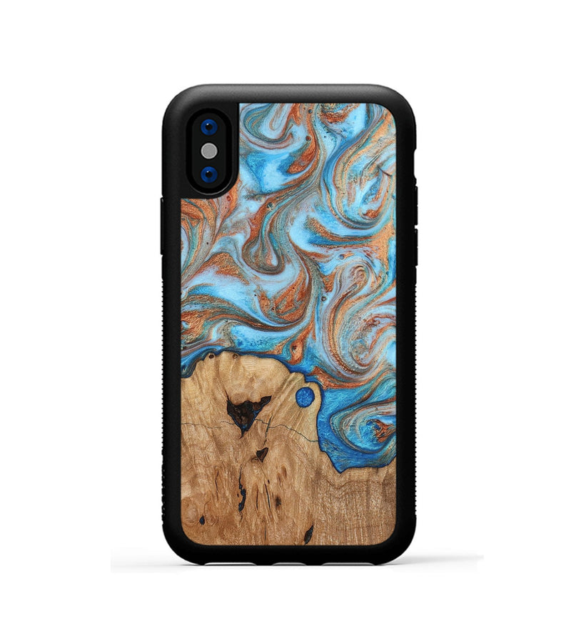 iPhone Xs Wood Phone Case - Shay (Teal & Gold, 817155)