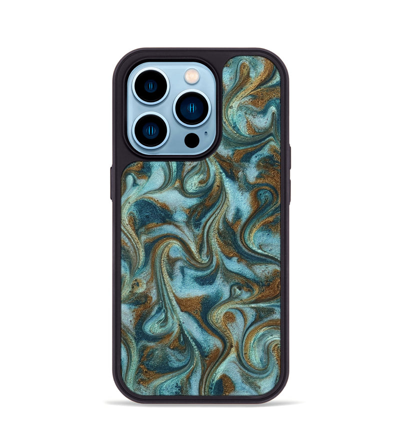 iPhone 14 Pro ResinArt Phone Case - Tea (Teal & Gold, 817156)