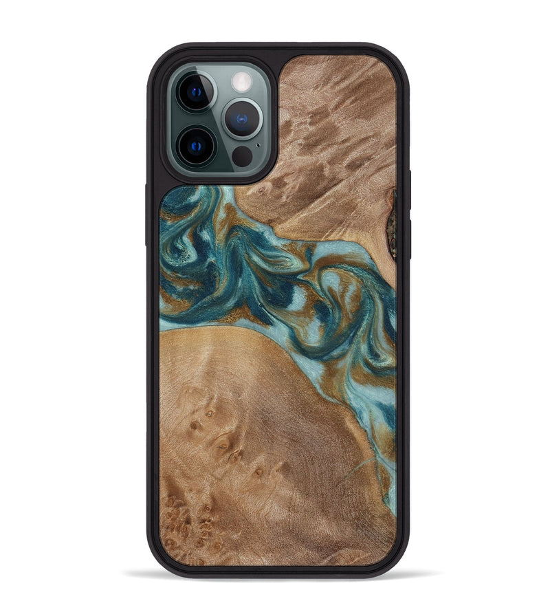 iPhone 12 Pro Max Wood Phone Case - Therese (Teal & Gold, 817157)
