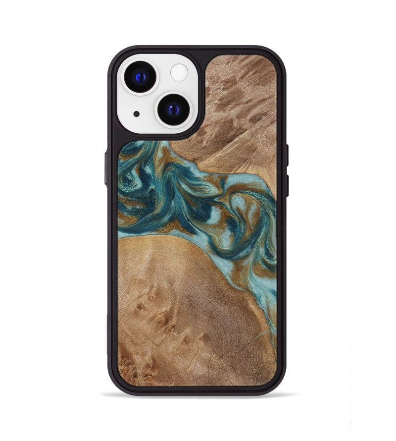 iPhone 13 Wood Phone Case - Therese (Teal & Gold, 817157)
