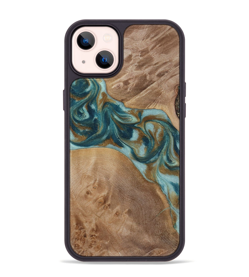 iPhone 14 Plus Wood Phone Case - Therese (Teal & Gold, 817157)