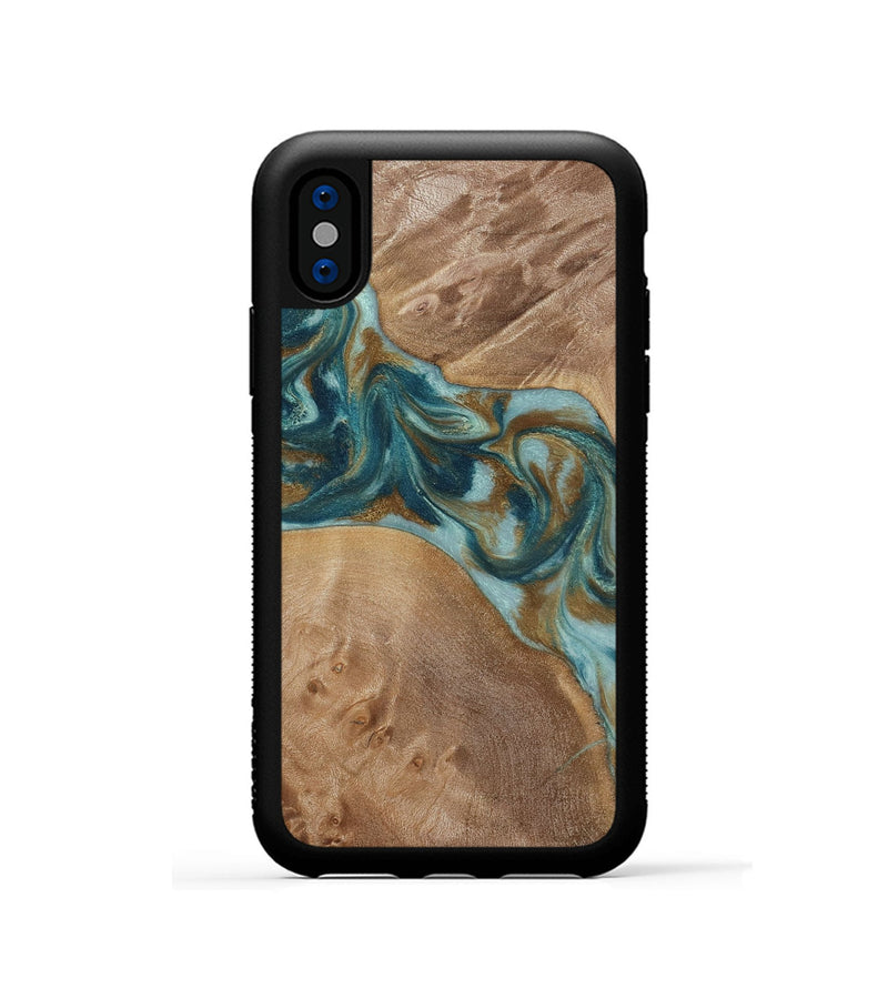 iPhone Xs Wood Phone Case - Therese (Teal & Gold, 817157)