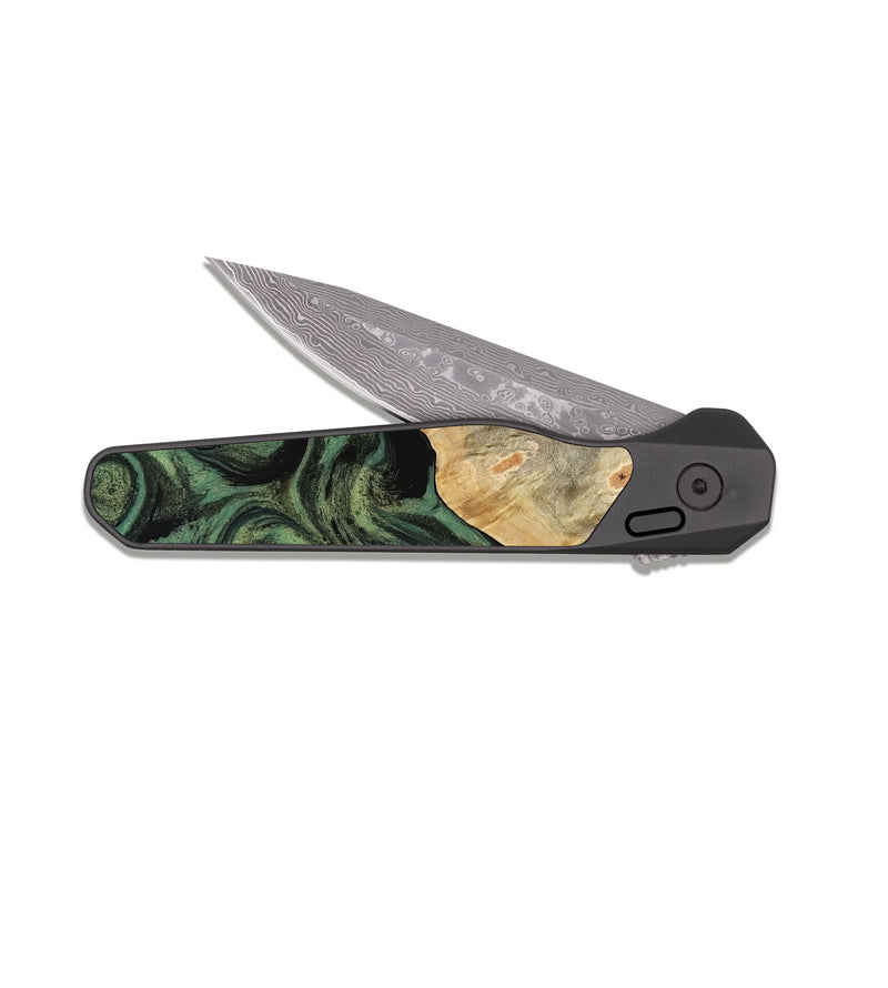 EDC Dark Damascus Wood Pocket Knife - Bree (Green, 817160)