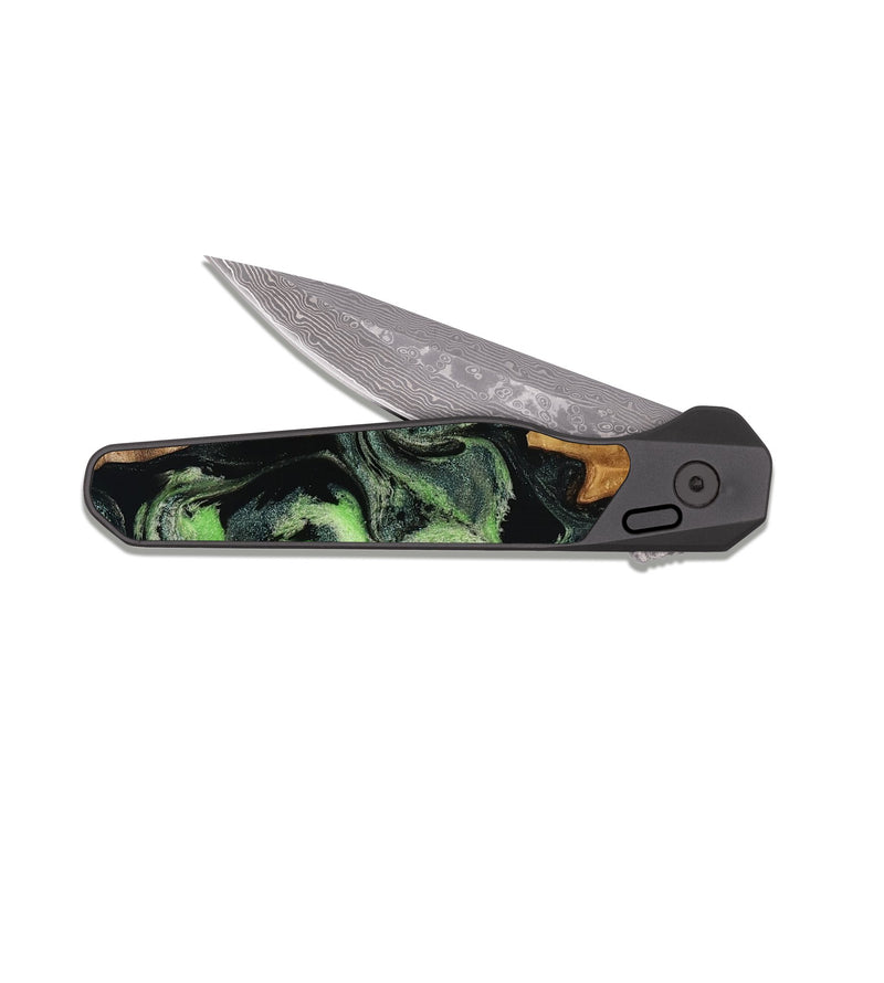 EDC Dark Damascus Wood Pocket Knife - Riley (Green, 817162)