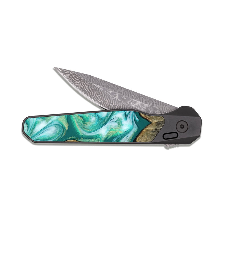 EDC Dark Damascus Wood Pocket Knife - Marlon (Green, 817164)