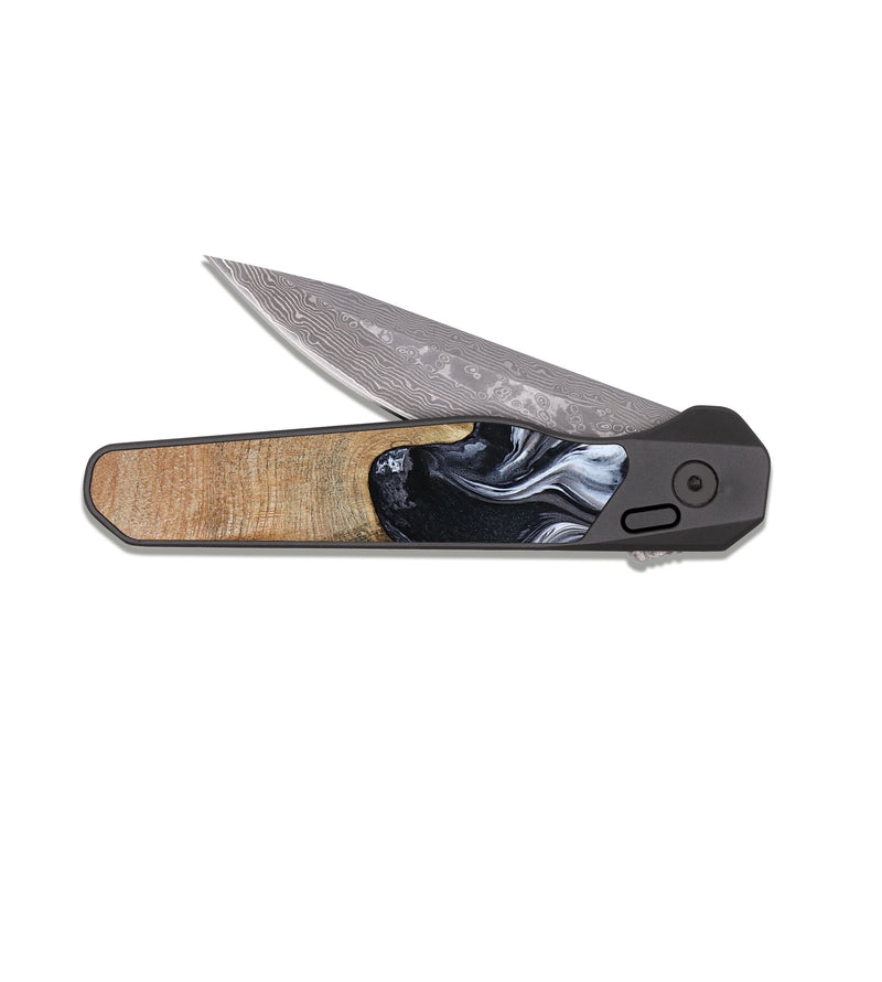EDC Dark Damascus Wood Pocket Knife - Shelba (Black & White, 817176)