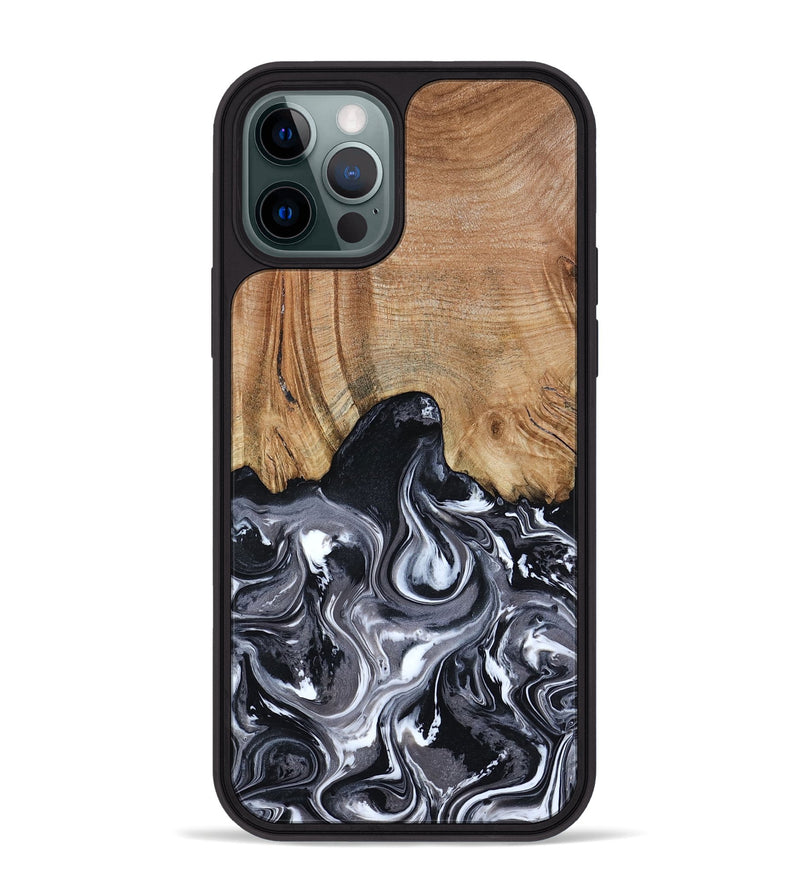 iPhone 12 Pro Max Wood Phone Case - Shelba (Black & White, 817176)