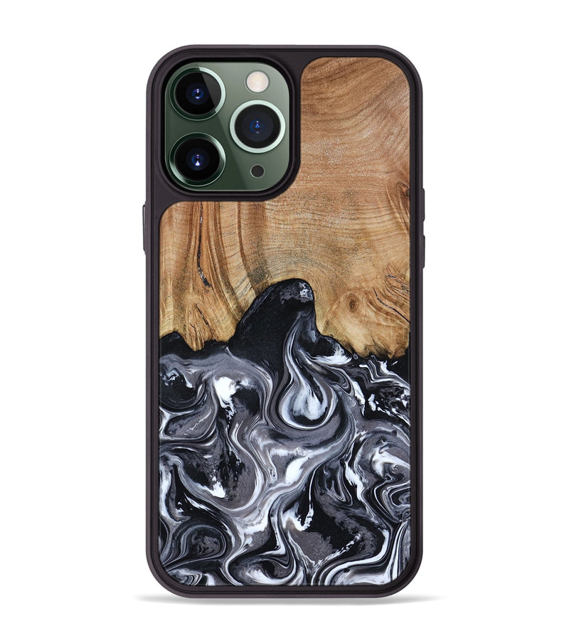 iPhone 13 Pro Max Wood Phone Case - Shelba (Black & White, 817176)