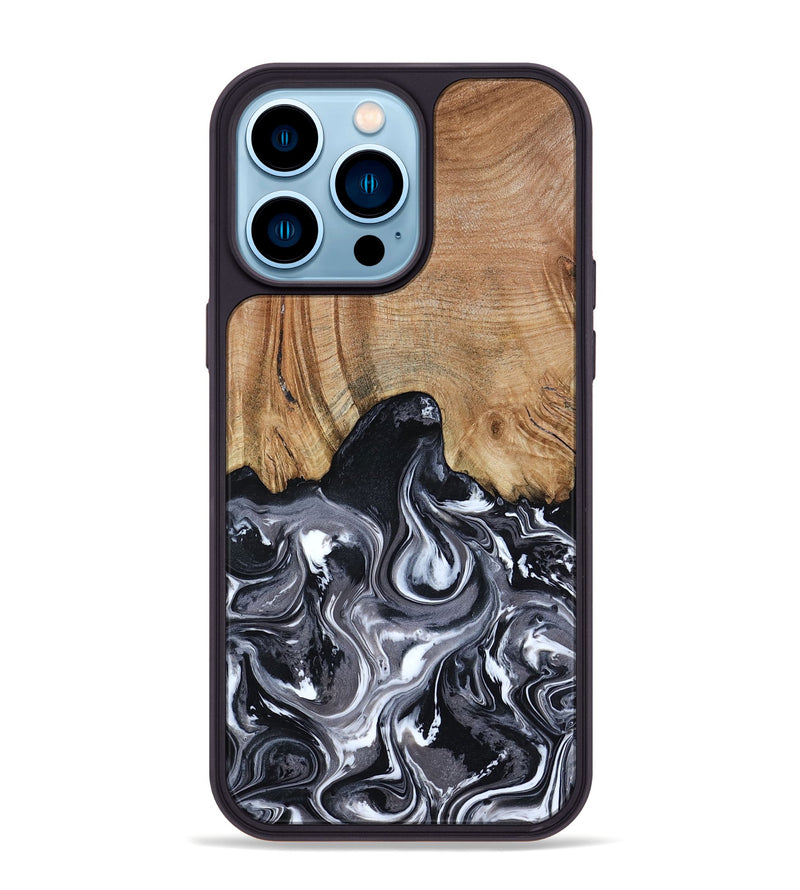iPhone 14 Pro Max Wood Phone Case - Shelba (Black & White, 817176)