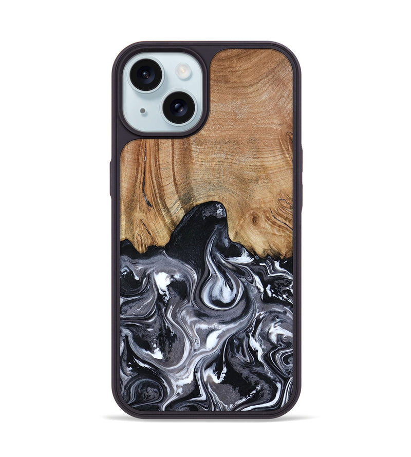 iPhone 15 Wood Phone Case - Shelba (Black & White, 817176)