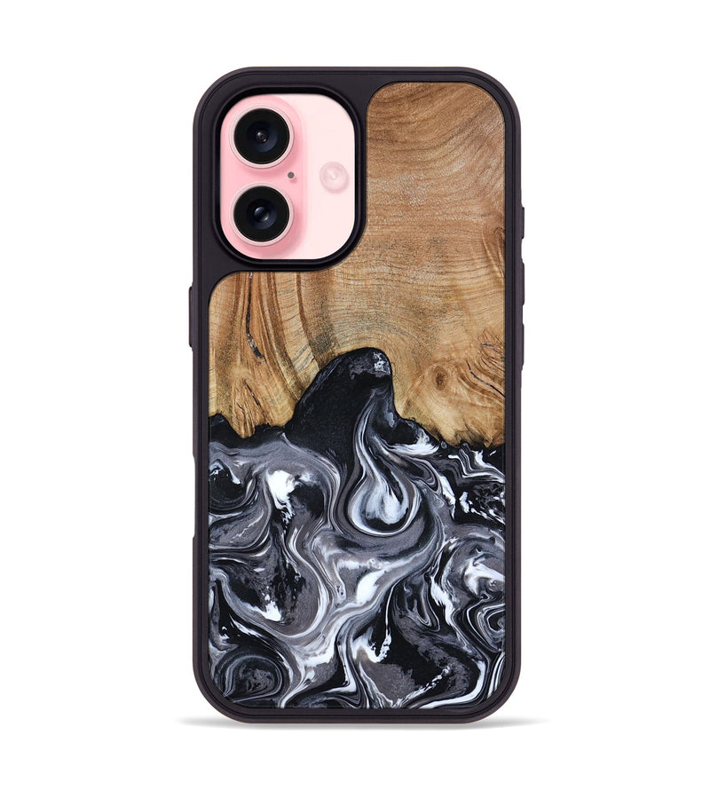 iPhone 16 Wood Phone Case - Shelba (Black & White, 817176)