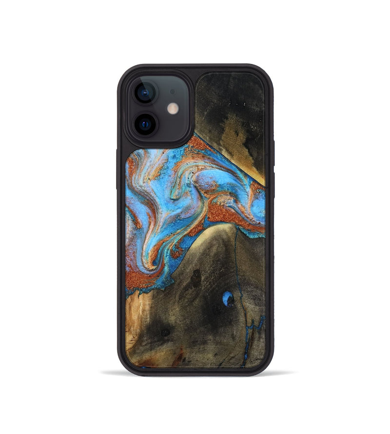 iPhone 12 mini Wood Phone Case - Pierre (Teal & Gold, 817243)
