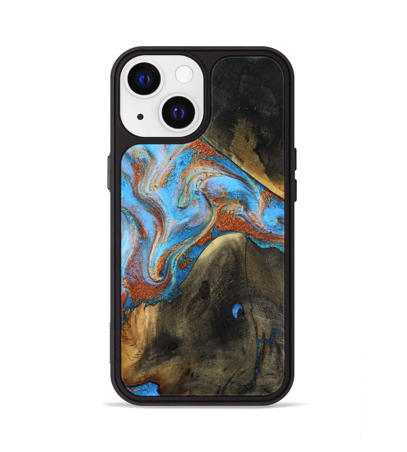iPhone 13 Wood Phone Case - Pierre (Teal & Gold, 817243)