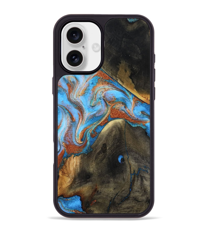 iPhone 16 Plus Wood Phone Case - Pierre (Teal & Gold, 817243)