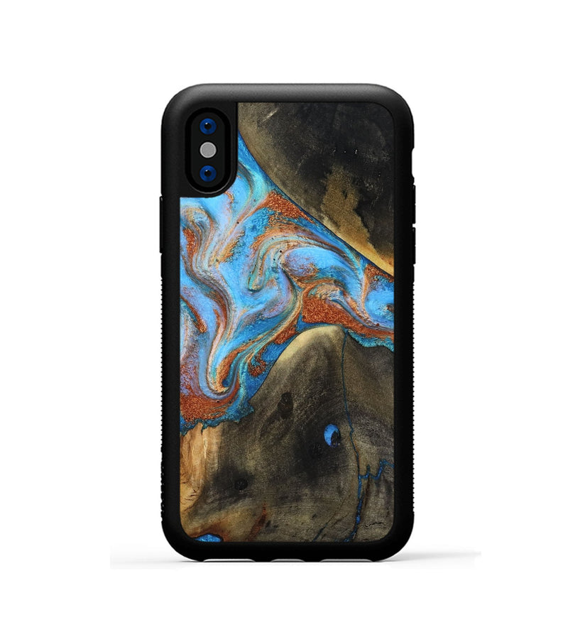 iPhone Xs Wood Phone Case - Pierre (Teal & Gold, 817243)