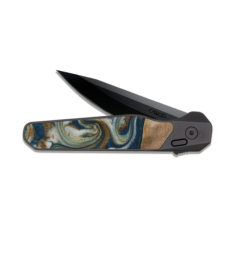 EDC Dark Slate Wood Pocket Knife - Mona (Teal & Gold, 817244)